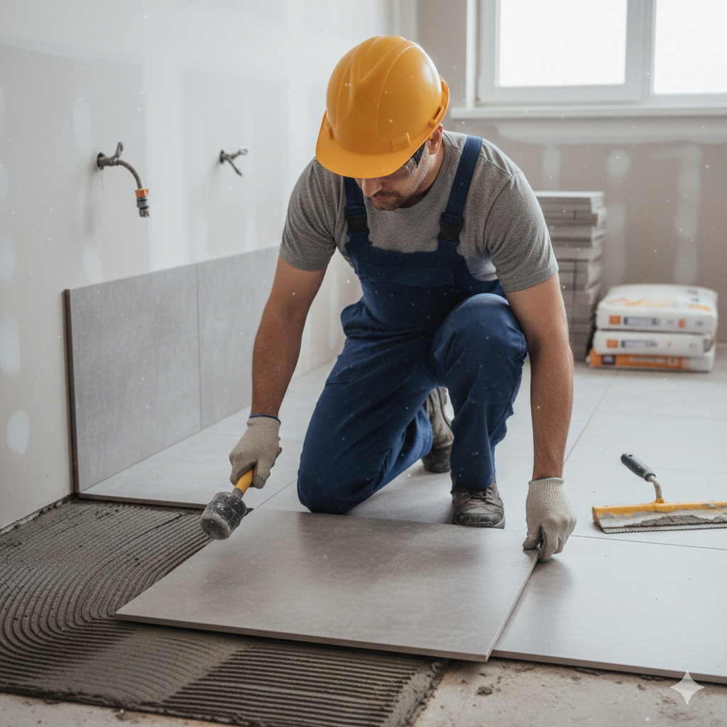 Arreglando el suelo de un baño